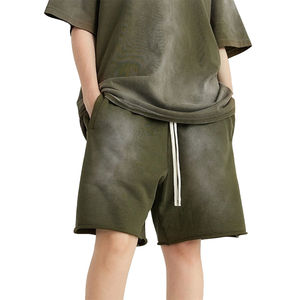 Shorts Bermuda en coton vert olive pour homme avec cordon de serrage à la taille et poches, style décontracté, coupe mi-haute - Product Image 6