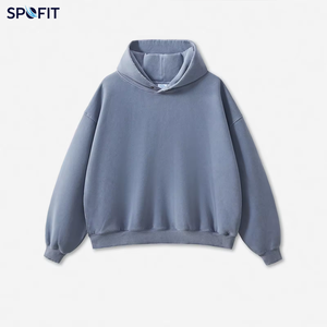 Sweat à capuche pour homme en molleton lavé et vieilli, coupe ample, doublé pour l'hiver, brodé, 350 GSM, effet déchiré, coupe ample, avec logo personnalisé et impression en relief - Product Image 2