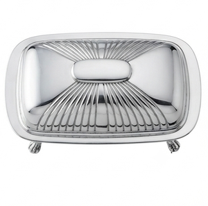 Beurrier en argent avec couvercle rabattable, design classique, vaisselle en métal poli pour la cuisine et les fêtes - Product Image 4