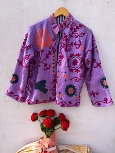 Chaqueta Bomber de Invierno para Mujer, Tejida a Mano, Transpirable, Ecológica, de Terciopelo de Algodón, con Bordado Floral y Rayas, Corte Regular - Product Image 1