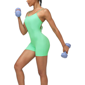 V Neck Women Yoga Jumpsuit Short Spaghetti <b>Strap</b> Tummy Control Bodycon Bodysuit Summer Beach Activewear - Product Image 3