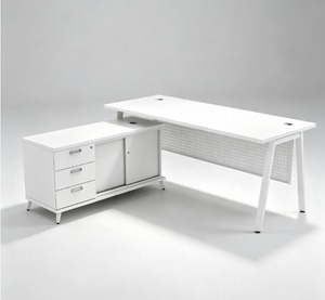 Escritorio Ejecutivo Rectangular Blanco Moderno y Duradero con Gabinete de Almacenamiento para Oficina en Casa, Tablero de Aglomerado Melamínico, Sistema de Oficina AY - Product Image 2
