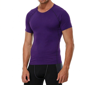 Camiseta Deportiva de Compresión para Hombre, Manga Corta, Cuello Redondo, Color Morado, Ajuste Slim, Secado Rápido, Tejido de Poliéster, Color Sólido - Product Image 1