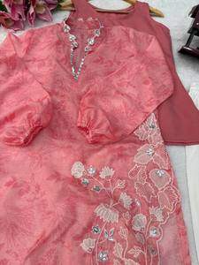 Pink Floral Printed Abaya Dress Women Muslim Long Sleeve Embroidered Jalabiya Set for Middle East Occasions - Product Image 3