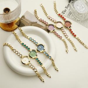 2026 New Factory Wholesale Fashion <b>Disc</b> quartz watch candy wristwatch luxurious and simple gemstone <b>gold</b> strap quartz watch - Product Image 2