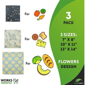 Stampa fiori riutilizzabile cera d'api Set 3 pz piccoli involucri di conservazione degli alimenti lavabili involucri di cera d'api per alimenti riutilizzabili conservazione degli alimenti - Product Image 2
