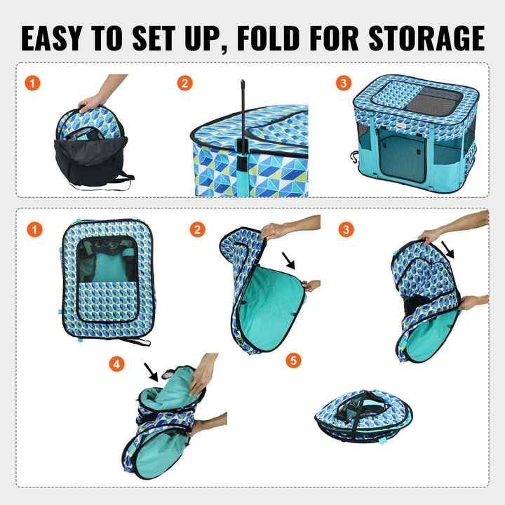 Portable Foldable 32'' X 24'' X 22'' Pet Playpen 600D Waterproof Oxford Cloth Crate Kennel for Puppy Dog Cat Indoor Outdoor