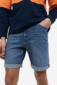 Short en jean délavé coupe droite décontractée pour homme, taille mi-haute, respirant, avec détails usés - Product Image 6