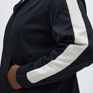 Men's Hooded Zipper Tracksuit Black White Stripe Casual Solid Color Full Sleeve Autumn Breathable Regular Fit Side Pockets - Product Image 5