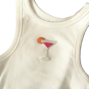 Débardeur court côtelé en coton, broderie perlée artisanale, patch poisson arc-en-ciel pour femme, mode décontractée - Product Image 4