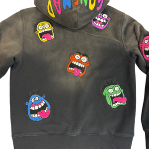 Sweat à capuche zippé en coton 100% de haute qualité, respirant, avec patch en chenille, broderie appliquée effet serviette, style décontracté, effet délavé, en molleton - Product Image 5