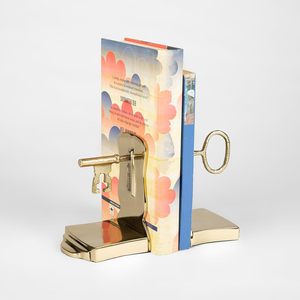 Lock & Key <b>Bookend</b> Antique Gold Metal Book Holder Stand for Home Office Table Shelf Bedroom Living Room Decor - Product Image 3