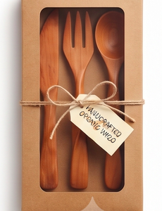 Ensemble de couverts en bois de 3 pièces avec manche torsadé en bois, poli à la main, design minimaliste, réutilisable pour le camping et les événements - Product Image 5