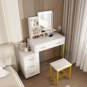 LED Lights 3 Color Power Outlet <b>Makeup</b> <b>Vanity</b> Table with 5 Drawers Sturdy Metal Leg C Metal <b>Makeup</b> <b>Vanity</b> - Product Image 2