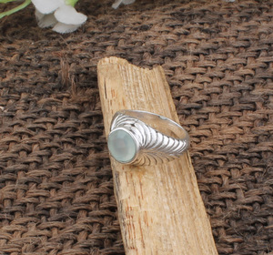 Anillo de Calcedonia Aqua Natural, Plata de Ley 925, Anillo de Piedra Preciosa Azul Hecho a Mano, Joyería de Alta Calidad al por Mayor para Boutique - Product Image 5