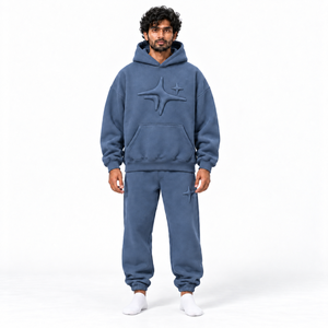 Custom Heavyweight Cotton Sweatsuit Hoodie Jogger Set <b>Men</b> Oversized Relaxed Streetwear Solid Casual <b>Pullover</b> Everyday Style - Product Image 1