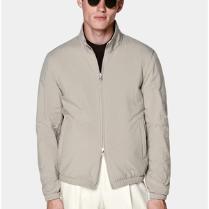 <b>Men's</b> <b>Light</b> Gray Bomber <b>Jacket</b> Stand Collar Zipper Closure Casual Regular Fit Autumn Wear Windproof Polyester Wadding - Product Image 1