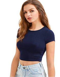 Crop top rouge pour femme, manches courtes, col rond, couleur unie, mélange de coton et de spandex, respirant, séchage rapide, sans couture, ajusté, pour le yoga - Product Image 6