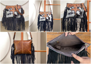Bolso bandolera con flecos de vaquera occidental de cuero de vaca para mujer, bolso de hombro Floral de cuero de vaca, moda 2025 - Product Image 3