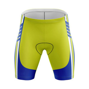 Maillot de cyclisme pour homme à manches courtes, bleu et jaune, bloc de couleurs, anti-humidité, ajusté, pour l'été, avec poches - Product Image 5