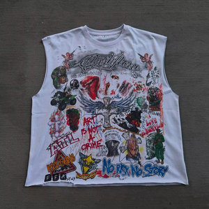 เสื้อกั๊กสปอร์ตแวร์โอเวอร์ไซส์พิมพ์ลาย DTG แบบวินเทจทำสีซีดสไตล์ย้อนยุค ผ้าฝ้ายสั่งทำพิเศษ สำหรับผู้ชาย สวมใส่สบายๆ สไตล์สตรีทแวร์ - Product Image 1