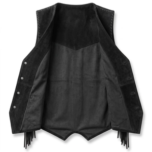 Chaleco Negro con Flecos para Mujer, Estilo Occidental Bohemio con Decoración de Borlas, Largo Regular, Color Sólido - Product Image 4