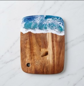 Tabla de Cortar de Madera de Lujo con Resina Epoxi Azul, Diseño de Olas del Océano, Rectangular, Multifuncional - Product Image 4