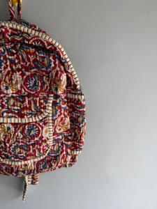 Bohemian Cotton <b>Drawstring</b> <b>Backpack</b> With Floral Pattern Red Multi Color Daily Use - Product Image 5