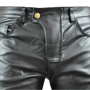 กางเกงหนังขี่มอเตอร์ไซค์ผู้ชายคุณภาพสูง สีพื้น ขายดี กางเกงหนังขี่มอเตอร์ไซค์ผู้ชายสไตล์สตรีทแวร์ - Product Image 6
