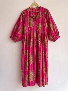 <b>Boho</b> Animal Print Maxi <b>Dress</b> V-Neck Puff Sleeve Loose Fit <b>Summer</b> Casual Woven Polyester <b>Dress</b> Fit <b>Summer</b> Casual Midi <b>Dress</b> - Product Image 1