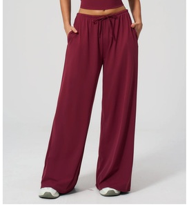 <span class=keywords><strong>Pantalones</strong></span> Anchos <span class=keywords><strong>de</strong></span> Cintura Alta para Mujer, Colores Personalizados, con Cordón Ajustable, Corte Holgado, Largos, Color Sólido, Casuales, Transpirables, 100% Verano - Product Image 1