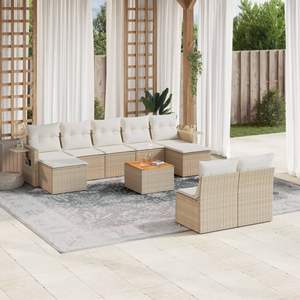 Conjunto de Sofás de Jardín Beige, Muebles de Ratán para Exteriores con Cojines de Espuma de Alta Densidad, Diseño Contemporáneo Impermeable - Product Image 3