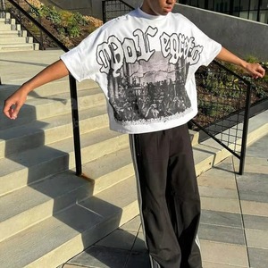 Heavyweight Oversized Boxy Fit T Shirt Supplier Cotton Puff Print Streetwear <b>Tshirts</b> Custom Logo Cropped Men T-shirt - Product Image 2