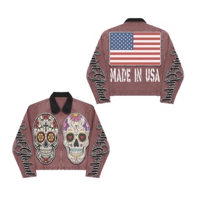 Nueva Llegada Chaqueta Vaquera Ligera para Hombre Saints Global, Corte Holgado, con Cremallera, Estilo Urbano, Letras Bordadas - Product Image 4