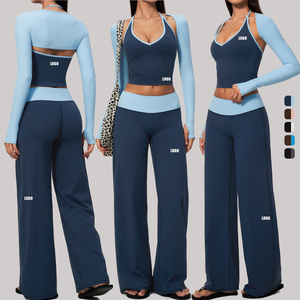 New Arrival 2026 Women's 3Pcs Yoga <b>Set</b> V Neck Halter Color Block High Waist Tummy Control <b>Long</b> <b>Sleeve</b> Cover up Sport Workout <b>Set</b> - Product Image 1