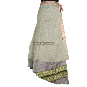 <b>Boho</b> New Magic Wrap Silk Hand Block Print Wrap <b>Skirts</b> Recycled Silk Saris Style <b>Skirts</b> Sarongs <b>Skirts</b> Indian Old Saree Revers - Product Image 3