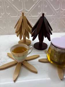 Custom Wooden Tree Shape Coaster Set Handmade Nordic Style Table Decor Mats & Pads - Product Image 2