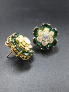 Pendientes de plata de ley 925 con circonitas, forma de flor verde nano, joyería india para mujer, regalo para ella - Product Image 3