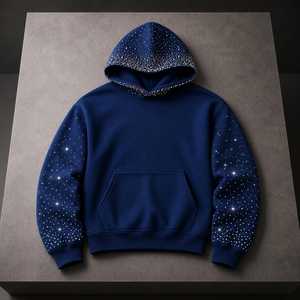 Sweat-shirt à capuche zippé blanc pour homme, imprimé pailleté, coupe classique, décontracté, en molleton bouclette 100% coton, poche kangourou, service OEM - Product Image 2