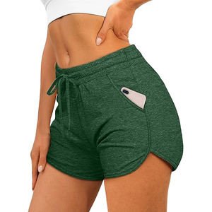 Shorts pour femme à accents néon, détails réfléchissants, en polaire, taille haute, poches latérales, cordon de serrage, taille élastique, coupe décontractée, pour la course - Product Image 2