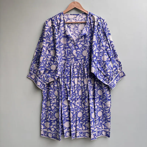 เดรสลำลองผู้หญิง ใส่ได้ทุกวัน ทุกฤดู ผ้าทอ 100% ผ้าฝ้าย พิมพ์ลายดอกไม้/สีพื้น แขนสั้น เอวทรงเอ็มไพร์ ทรงเบบี้ดอลล์ - Product Image 5