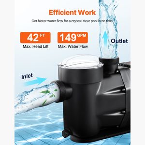 Pompe de piscine hors sol 3 HP à vitesse unique avec débit max. de 149 GPM, 220V, 3450 tr/min, hauteur de refoulement max. de 42 pi, avec coque en PP - Product Image 5
