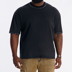 Nouveau T-shirt d'été pour homme, style urbain, manches courtes, en jersey de coton, coupe classique, col rond, couleur unie, écologique et à séchage rapide, avec strass - Product Image 1