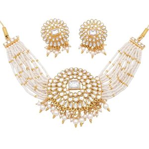 Conjunto de joyería étnica chapada en oro para mujer con cuentas rojas y diseño de flor de cristal para fiesta de bodas - Product Image 1