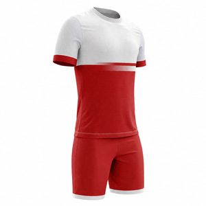 Ensemble de maillot de handball pour homme, rouge et blanc, à blocs de couleur, manches courtes, col rond, vêtements de sport, toutes saisons, 100% polyester, joueur - Product Image 5