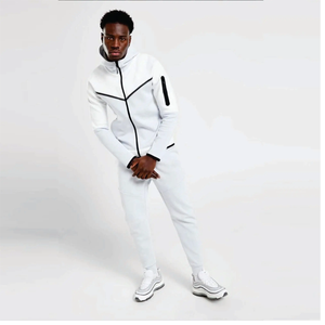 Chándal Blanco para Hombre, Manga Larga, Estilo Deportivo Casual para Otoño, con Bolsillos Laterales, Cuello con Media Cremallera, Material de Spandex y Poliéster - Product Image 1