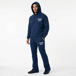 Conjunto Deportivo Azul Marino con Logotipo Personalizado para Hombre, Sudadera con Capucha Extra Grande y Pantalones Deportivos, Ropa Deportiva Informal - Product Image 1