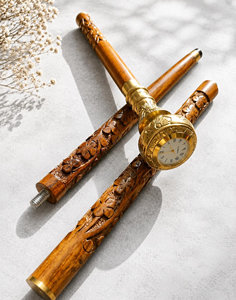 Hand <b>Carved</b> Wooden <b>Walking</b> Cane with Decorative Clock Handle Floral Engraved Wood <b>Walking</b> <b>Stick</b> for Men and Women Vintage Style - Product Image 1