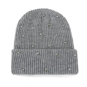 New Customize Logo Rhinestone Pearl Y2K Style Daily Use Warm Winter Jacquard Gemstones Knitted Beanie Hat - Product Image 3