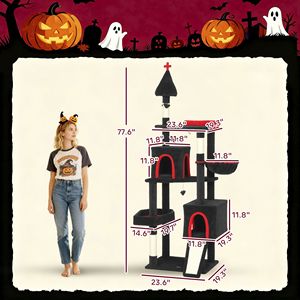 Albero per Gatti Gotico con 2 Cucce, Tiragraffi in Sisal, Palline Appese a Forma di Pipistrello, Design Halloween - Product Image 3
